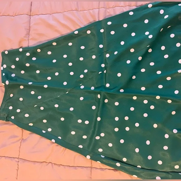 & other stories green polka dot silk midi skirt